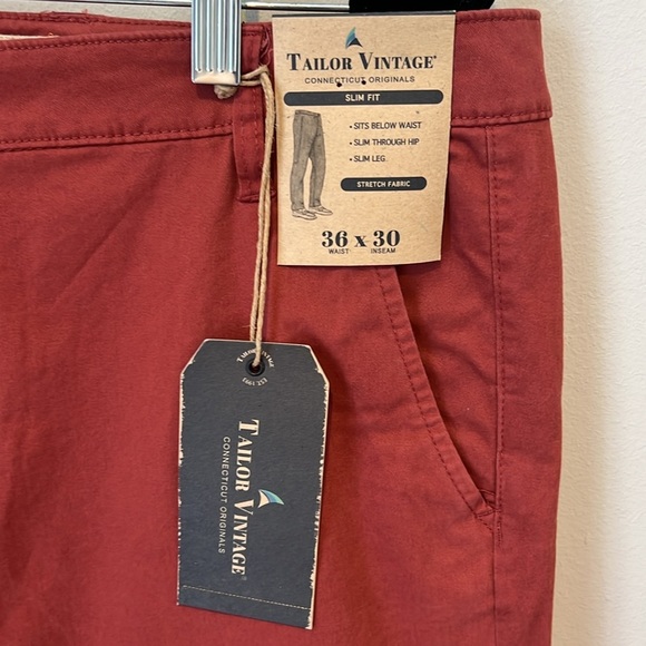 Tailor Vintage Airotec Cotton Canvas Chino Slim Fit Stretch Red Mens 36x30 NEW - Picture 6 of 16